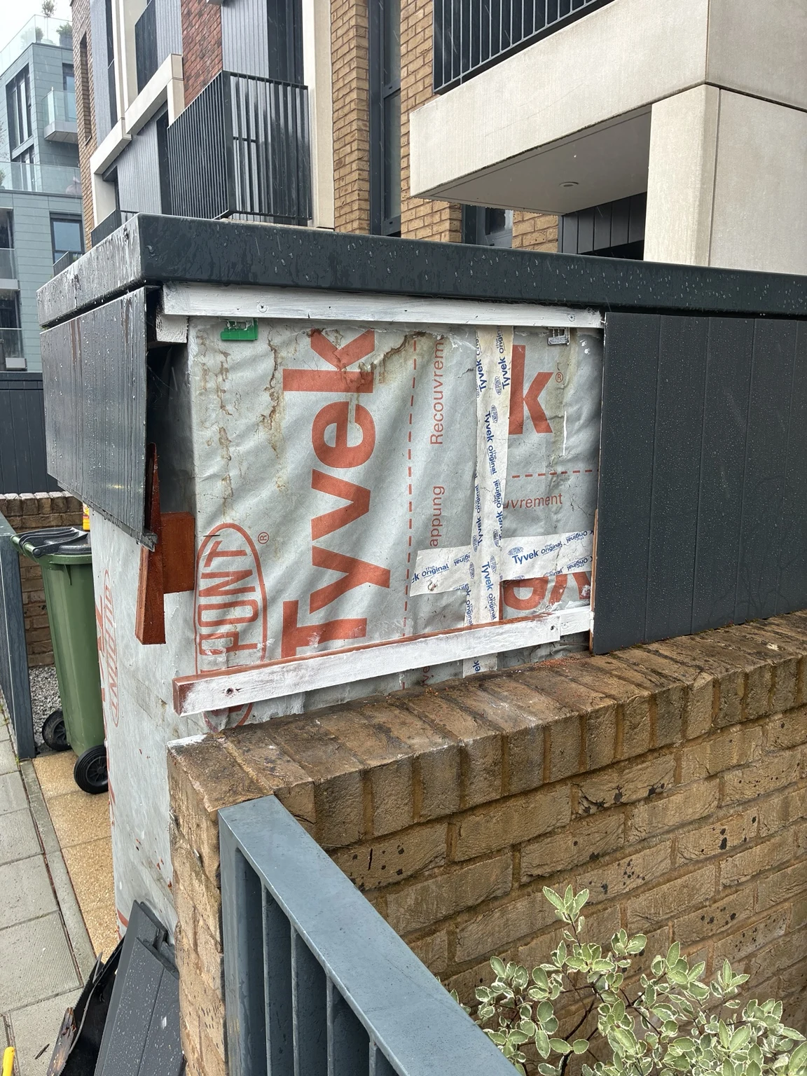 Exterior storage enclosure during construction