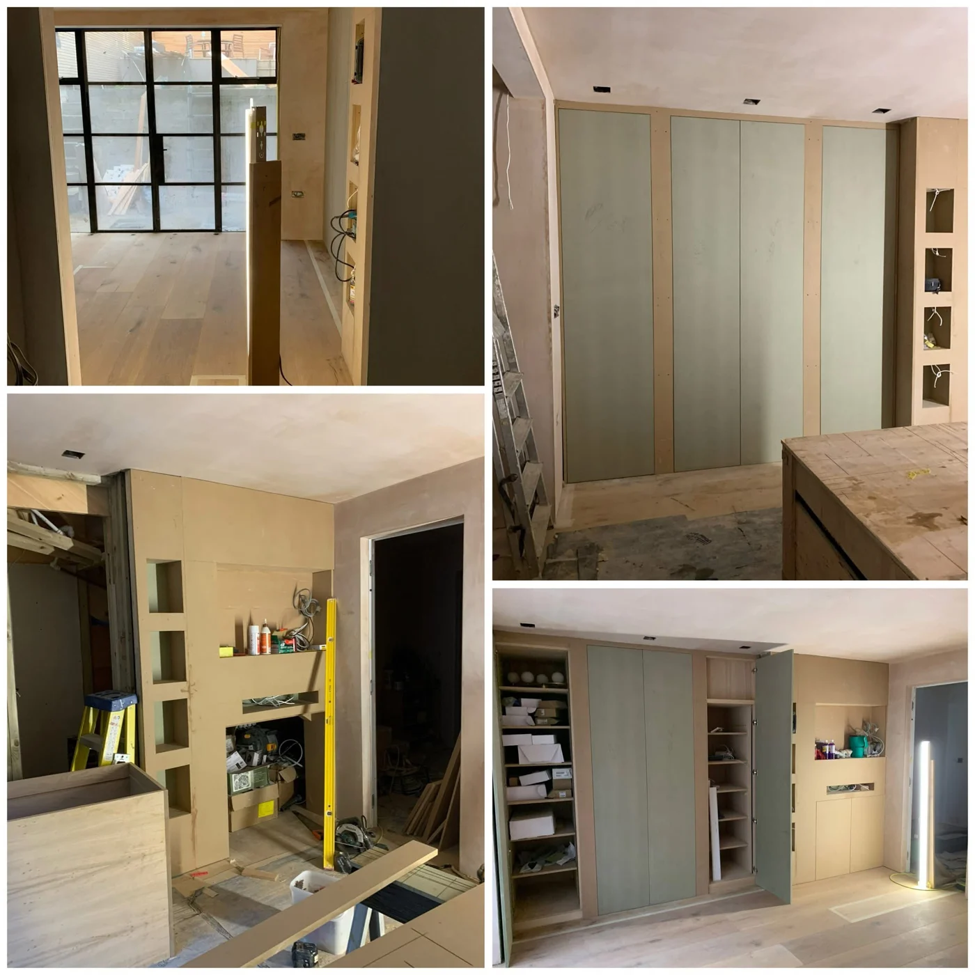 Bespoke storage cabinets during installation